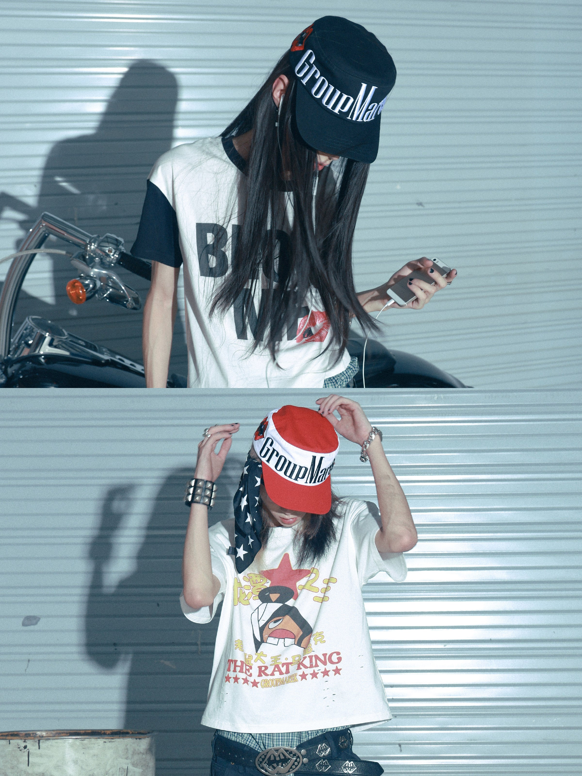 GROUPMAREK[GMK] Marekboro two-tone flat top embroidered duck tongue casual curved brim hat